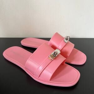 Designer Inspired Pink Jelly Slip On Sandals with Silver Hardware 10